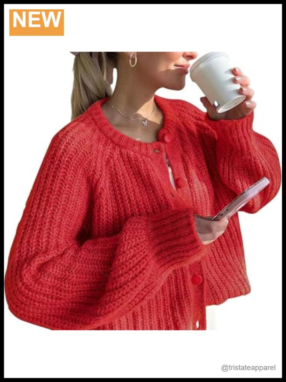 Chunky Knit Cardigan Open Front Button Down Long Sleeve Y2K Sweater
